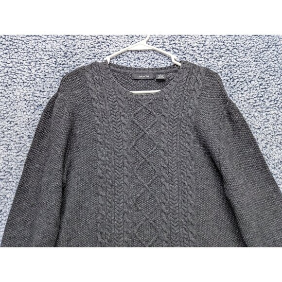 Liz Claiborne Cable Knit Fisherman Sweater Size LG Knit Wool Blend Chunky Gray - Picture 3 of 10